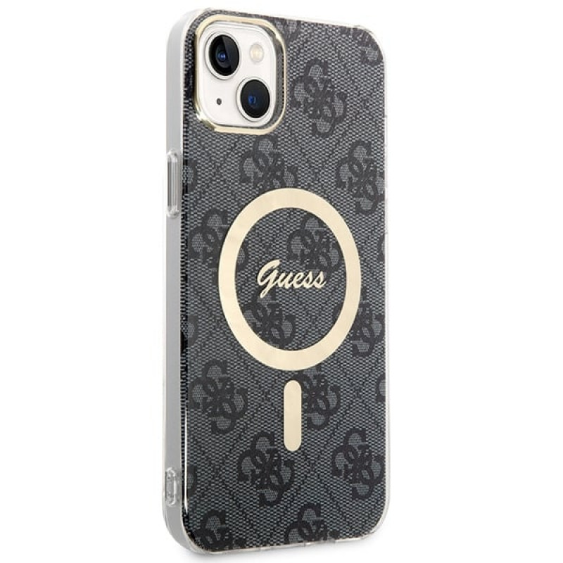 Guess GUBPP14SH4EACSK Hardcase für Apple iPhone 14 + Wireless Charger, 4G Print, MagSafe, schwarz