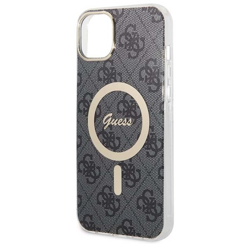 Guess GUBPP14SH4EACSK Hardcase für Apple iPhone 14 + Wireless Charger, 4G Print, MagSafe, schwarz