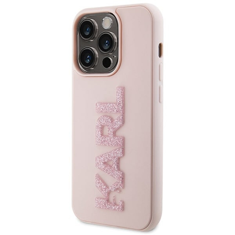 Karl Lagerfeld KLHCP15X3DMBKCP Hardcase für Apple iPhone 15 Pro Max, 3D Rubber Glitter Logo, pink
