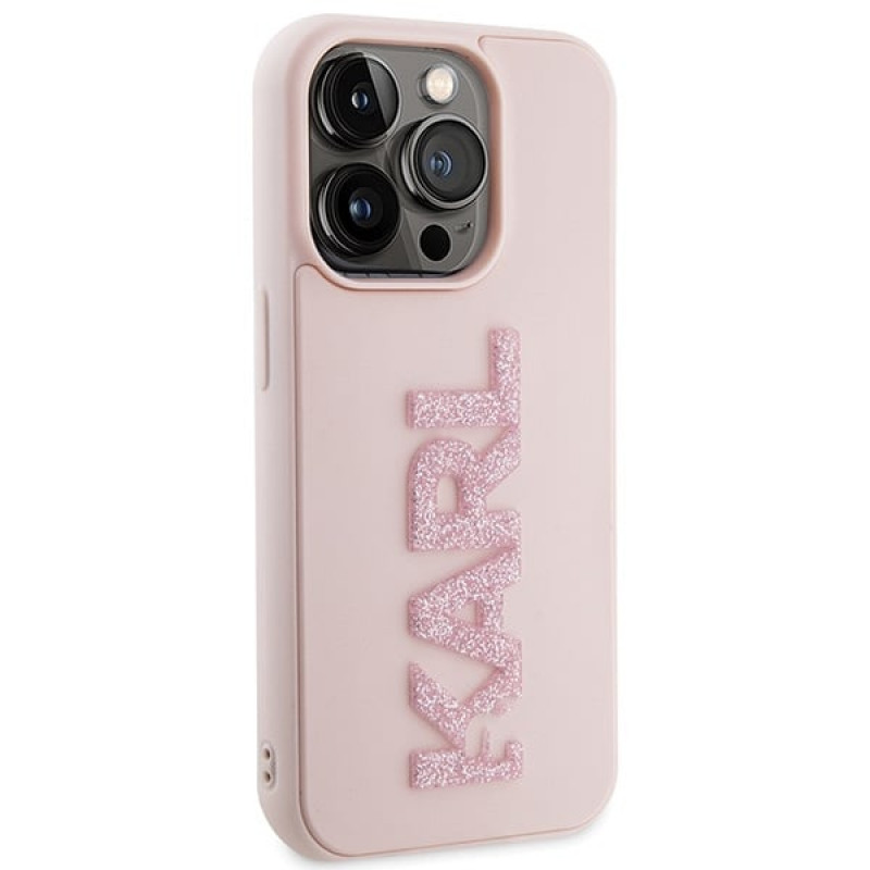 Karl Lagerfeld KLHCP15X3DMBKCP Hardcase für Apple iPhone 15 Pro Max, 3D Rubber Glitter Logo, pink