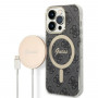 Guess GUBPP14XH4EACSK Hülle + kabelloses Ladegerät Apple iPhone 14 Pro Max schwarz Hardcase, 4G Print, MagSafe