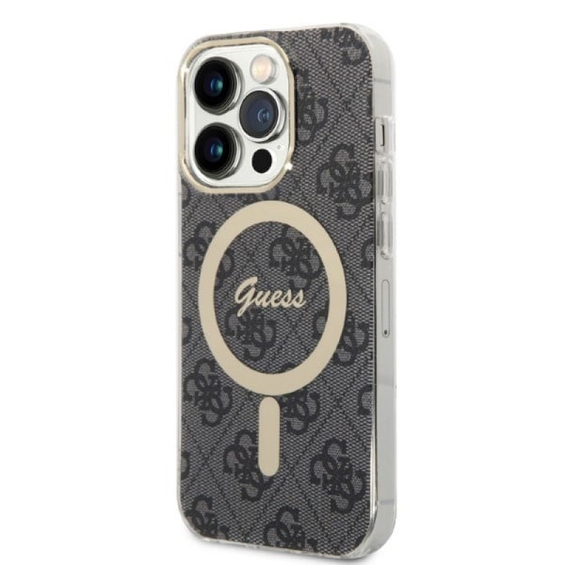 Guess GUBPP14XH4EACSK Hülle + kabelloses Ladegerät Apple iPhone 14 Pro Max schwarz Hardcase, 4G Print, MagSafe