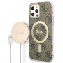 Guess GUBPP12MH4EACSW Hülle + kabelloses Ladegerät Apple iPhone 12 / iPhone 12 Pro braunes Hardcase, 4G Print, MagSafe