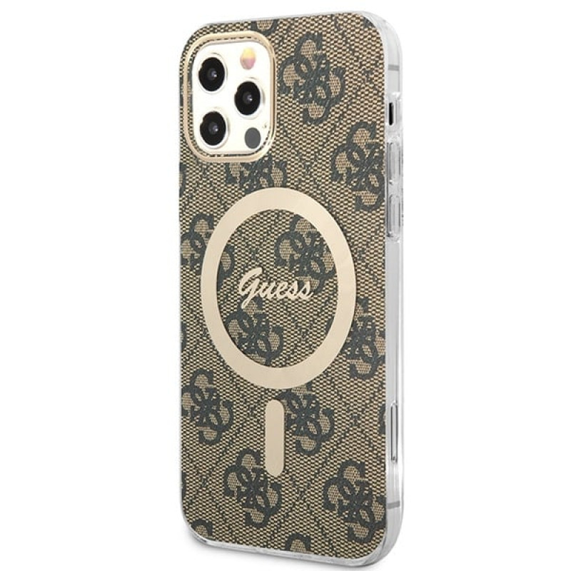 Guess GUBPP12MH4EACSW Hülle + kabelloses Ladegerät Apple iPhone 12 / iPhone 12 Pro braunes Hardcase, 4G Print, MagSafe