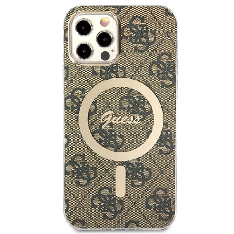 Guess GUBPP12MH4EACSW Hülle + kabelloses Ladegerät Apple iPhone 12 / iPhone 12 Pro braunes Hardcase, 4G Print, MagSafe