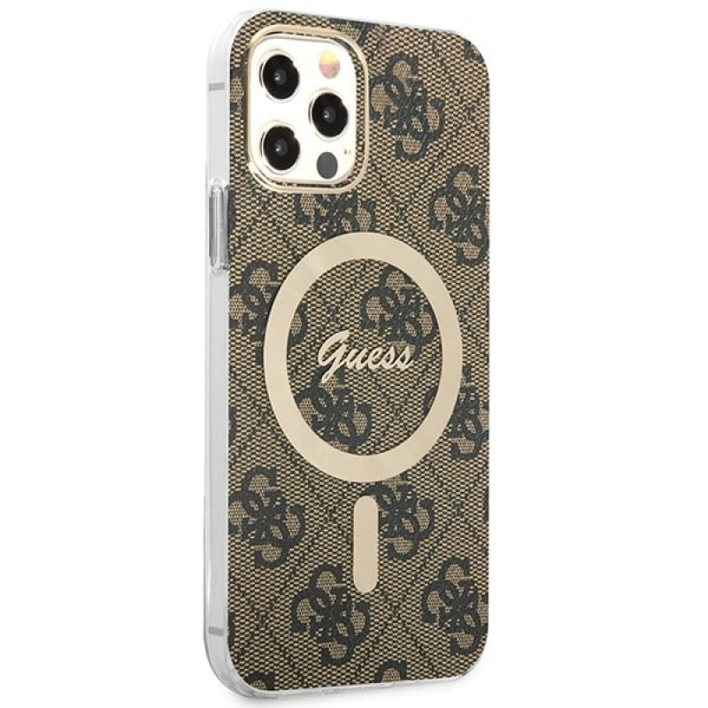 Guess GUBPP12MH4EACSW Hülle + kabelloses Ladegerät Apple iPhone 12 / iPhone 12 Pro braunes Hardcase, 4G Print, MagSafe
