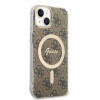 Guess GUBPP14MH4EACSW Hülle + kabelloses Ladegerät Apple iPhone 14 Plus / iPhone 15 Plus braunes Hardcase, 4G Print, MagSafe