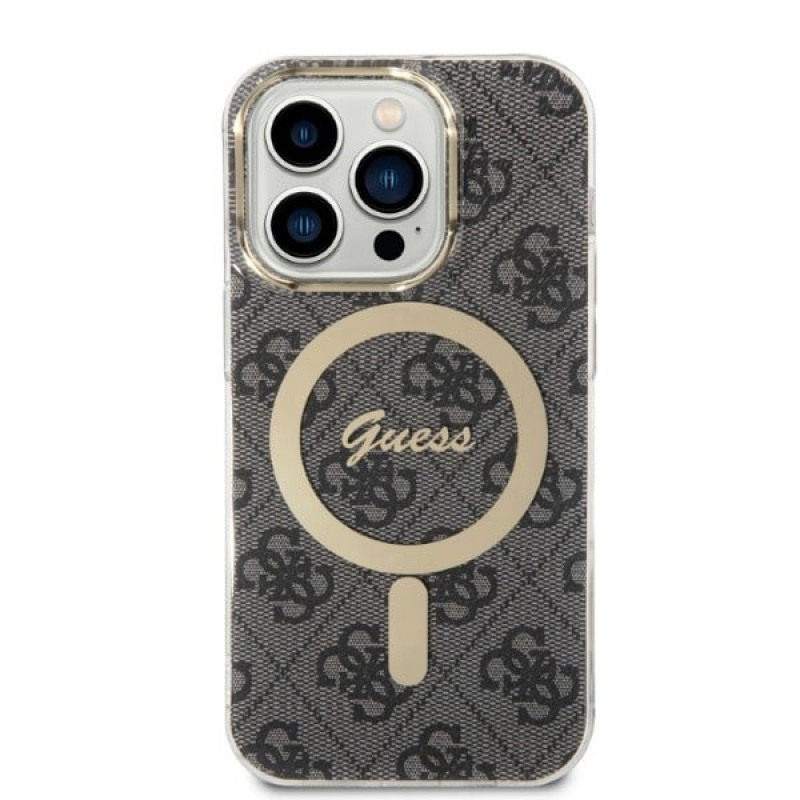 Guess GUBPP14LH4EACSK Hülle + kabelloses Ladegerät Apple iPhone 14 Pro Schwarz Hardcase, 4G Print, MagSafe