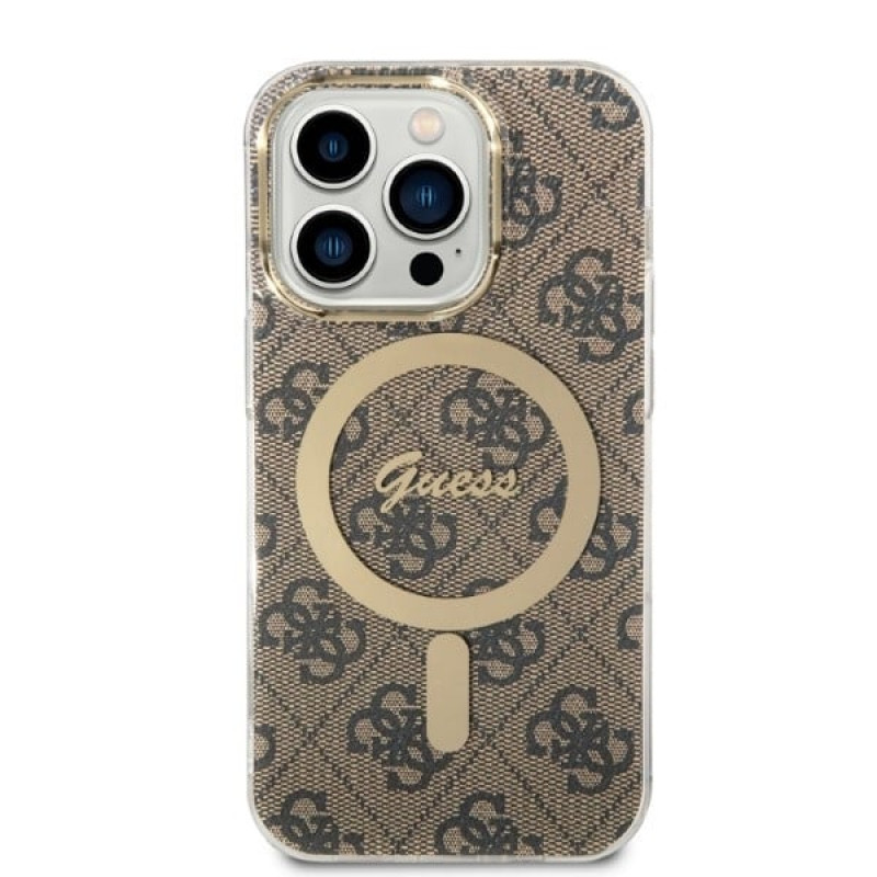 Guess GUBPP14XH4EACSW Hülle + kabelloses Ladegerät Apple iPhone 14 Pro Max braun Hardcase, 4G Print, MagSafe