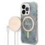 Guess GUBPP14XH4EACSB Hülle + kabelloses Ladegerät Apple iPhone 14 Pro Max Blau Hardcase, 4G Print, MagSafe