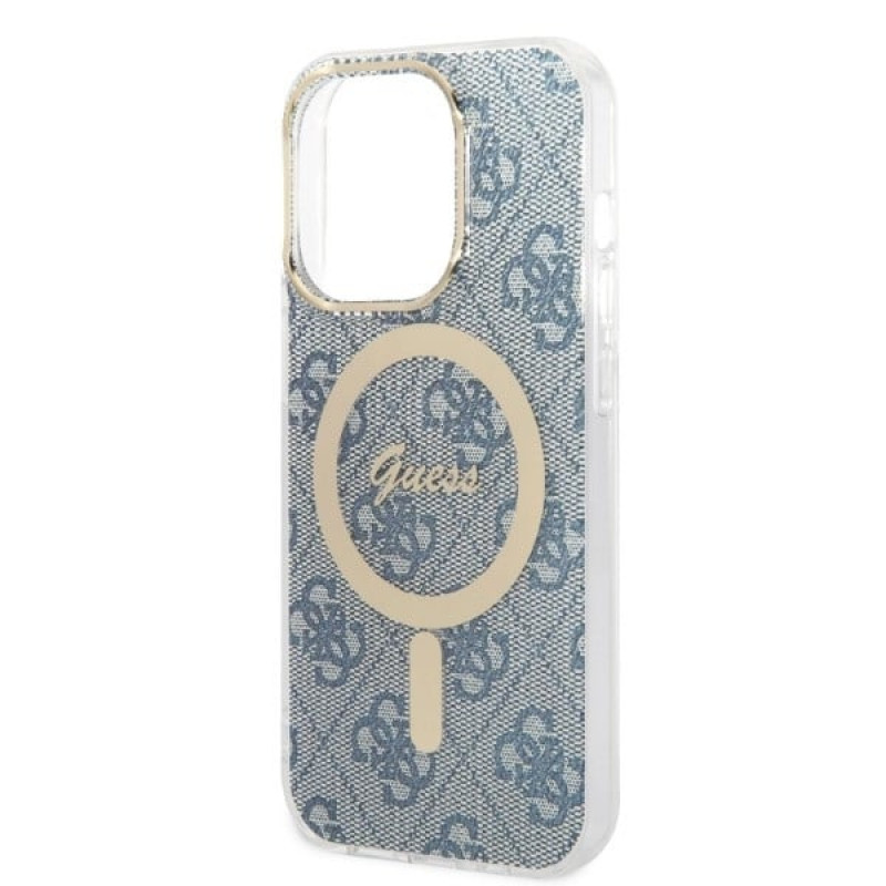 Guess GUBPP14XH4EACSB Hülle + kabelloses Ladegerät Apple iPhone 14 Pro Max Blau Hardcase, 4G Print, MagSafe