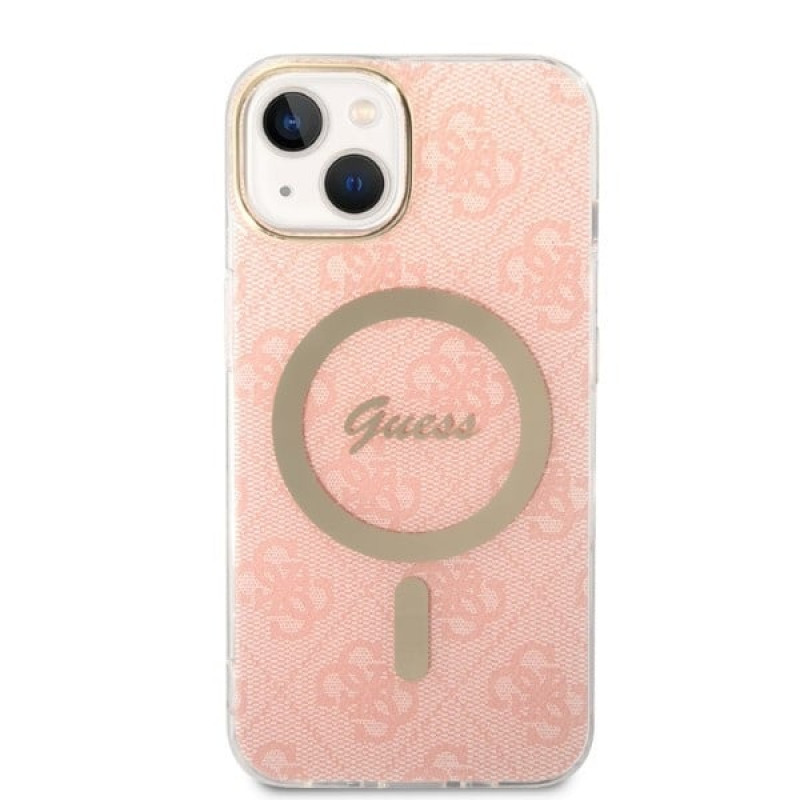 Guess GUBPP14MH4EACSP Hülle + kabelloses Ladegerät Apple iPhone 14 Plus / iPhone 15 Plus Pink Hardcase, 4G Print, MagSafe