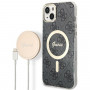 Guess GUBPP14MH4EACSK Hülle + kabelloses Ladegerät Apple iPhone 14 Plus / iPhone 15 Plus schwarz Hardcase, 4G Print, MagSafe