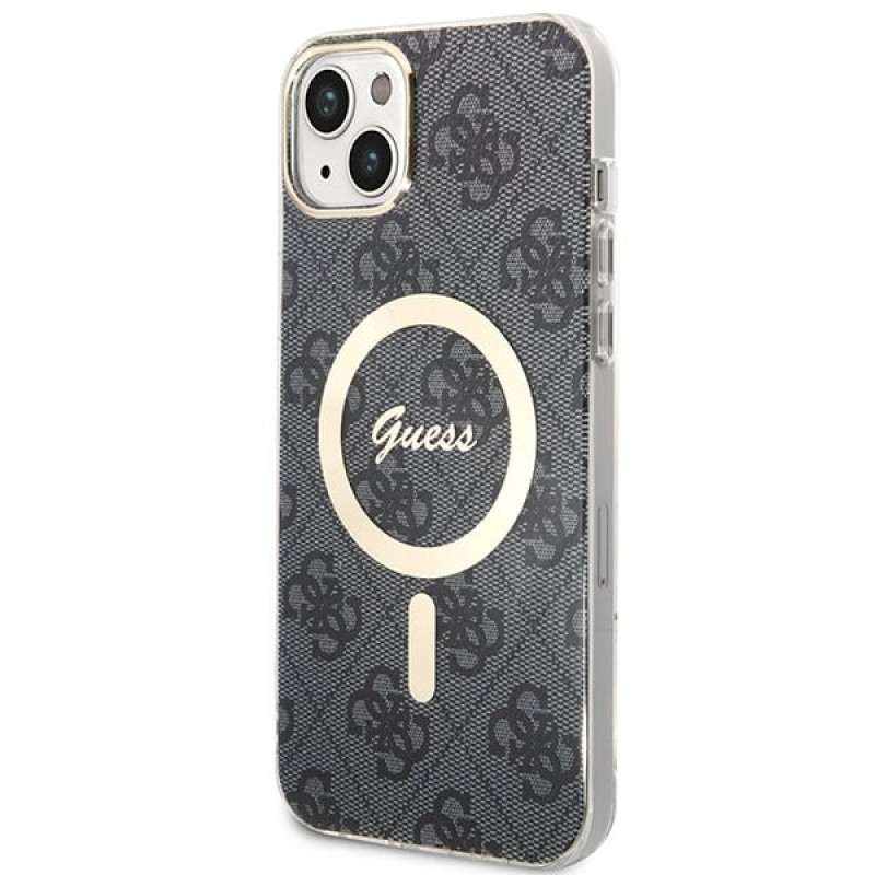 Guess GUBPP14MH4EACSK Hülle + kabelloses Ladegerät Apple iPhone 14 Plus / iPhone 15 Plus schwarz Hardcase, 4G Print, MagSafe