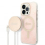 Guess GUBPP14LH4EACSP Hülle + kabelloses Ladegerät Apple iPhone 14 Pro Pink Hardcase, 4G Print, MagSafe