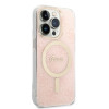 Guess GUBPP14LH4EACSP Hülle + kabelloses Ladegerät Apple iPhone 14 Pro Pink Hardcase, 4G Print, MagSafe