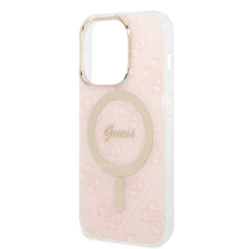Guess GUBPP14LH4EACSP Hülle + kabelloses Ladegerät Apple iPhone 14 Pro Pink Hardcase, 4G Print, MagSafe