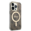 Guess GUBPP14LH4EACSW Hülle + kabelloses Ladegerät Apple iPhone 14 Pro braunes Hardcase, 4G Print, MagSafe