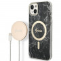 Guess GUBPP14MHMEACSK Hülle + kabelloses Ladegerät Apple iPhone 14 Plus / iPhone 15 Plus Schwarz Hardcase, Marble, MagSafe