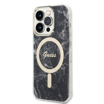 Guess GUBPP14XHMEACSK Hülle + kabelloses Ladegerät Apple iPhone 14 Pro Max schwarzes Hardcase, Marble, MagSafe