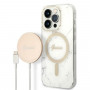 Guess GUBPP14LHMEACSH Hülle + kabelloses Ladegerät Apple iPhone 14 Pro Weiß Hardcase, Marble, MagSafe