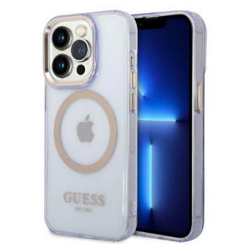 Guess GUHMP14XHTCMU Apple iPhone 14 Pro Max lila Hardcase, Gold Outline Translucent, MagSafe