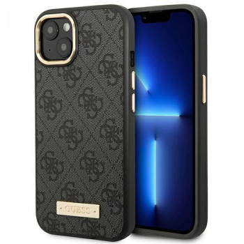 Guess GUHMP14MU4GPRK Apple iPhone 14 Plus / 15 Plus schwarzes Hardcase, 4G Logo Plate, MagSafe