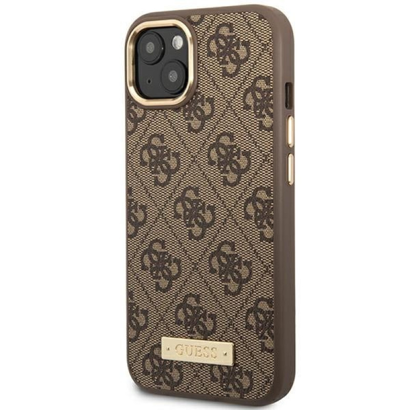 Guess GUHMP14MU4GPRW Apple iPhone 14 Plus / 15 Plus braunes Hardcase, 4G Logo Plate, MagSafe