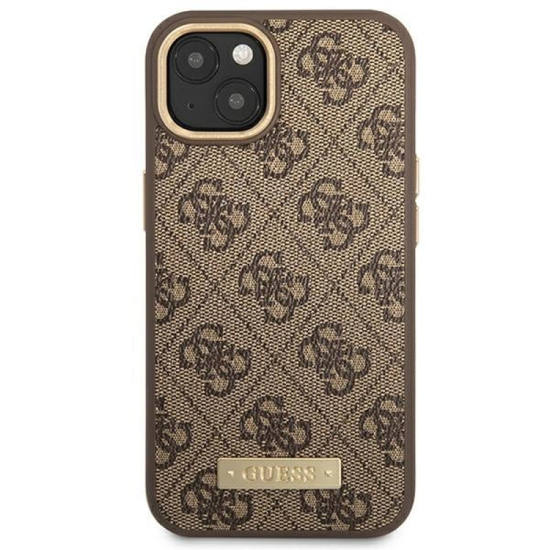 Guess GUHMP14MU4GPRW Apple iPhone 14 Plus / 15 Plus braunes Hardcase, 4G Logo Plate, MagSafe