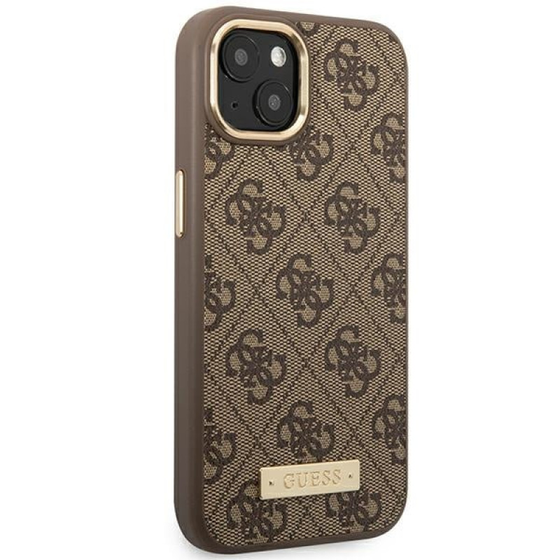 Guess GUHMP14MU4GPRW Apple iPhone 14 Plus / 15 Plus braunes Hardcase, 4G Logo Plate, MagSafe