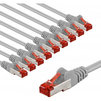 Goobay CAT 6 Patchkabel S/FTP (PiMF), 5 m, grau, 10er-Set, Kupferleiter (CU), halogenfreier Mantel (LSZH)