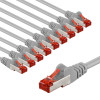 Goobay CAT 6 Patchkabel S/FTP (PiMF), 5 m, grau, 10er-Set, Kupferleiter (CU), halogenfreier Mantel (LSZH)
