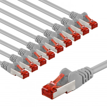 Goobay CAT 6 Patchkabel S/FTP (PiMF), 5 m, grau, 10er-Set, Kupferleiter (CU), halogenfreier Mantel (LSZH)