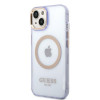 Guess GUHMP14SHTCMU Apple iPhone 14 Hardcase in Lila, Gold Outline Translucent, MagSafe