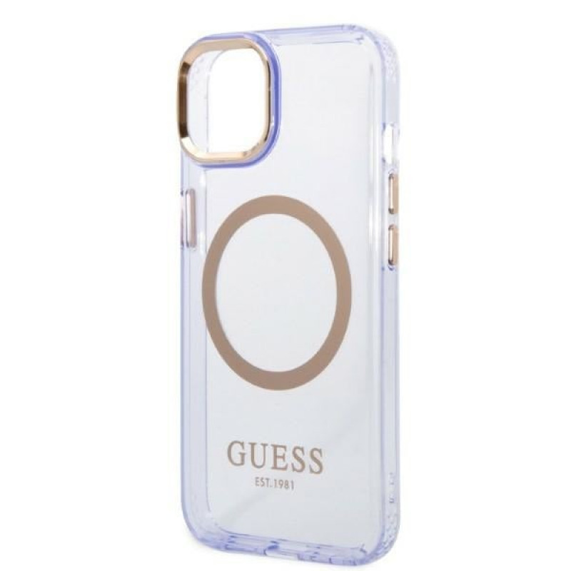 Guess GUHMP14SHTCMU Apple iPhone 14 Hardcase in Lila, Gold Outline Translucent, MagSafe