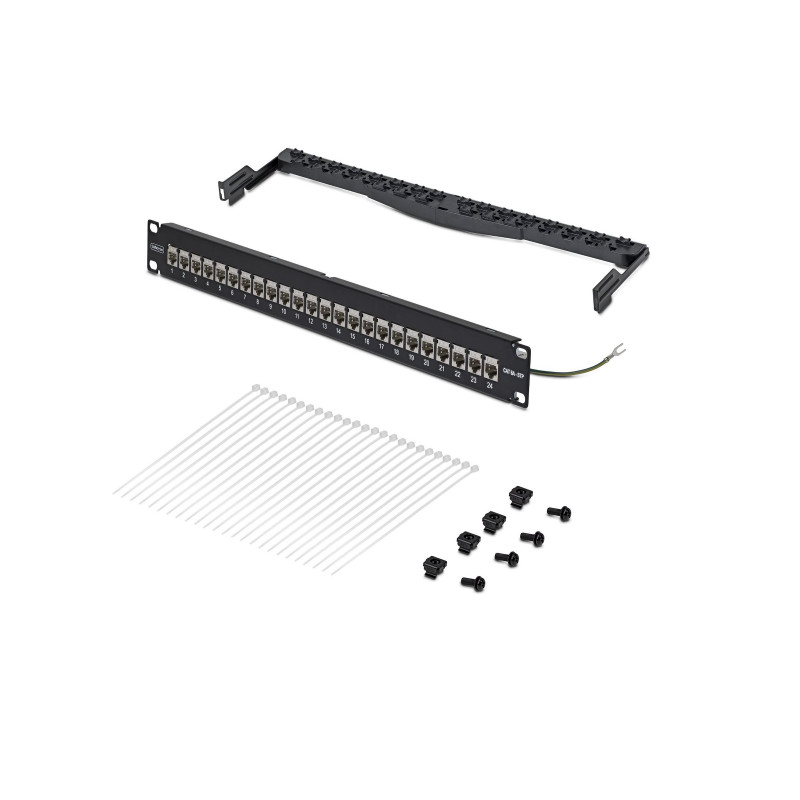 StarTech.com C6APANELSTP241UFT 24-Port 1U Durchführungs-Patchpanel, geschirmt Cat6a, RJ45, 19", schwarz
