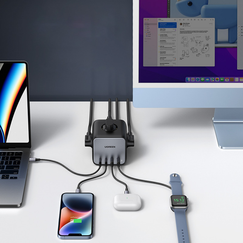 Ugreen CD268 Steckdosenwürfel 65W USB-A/USB-C + 3x AC, schwarz