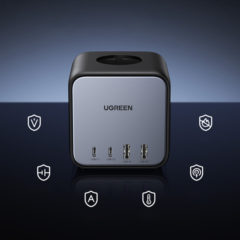 Ugreen CD268 Steckdosenwürfel 65W USB-A/USB-C + 3x AC, schwarz