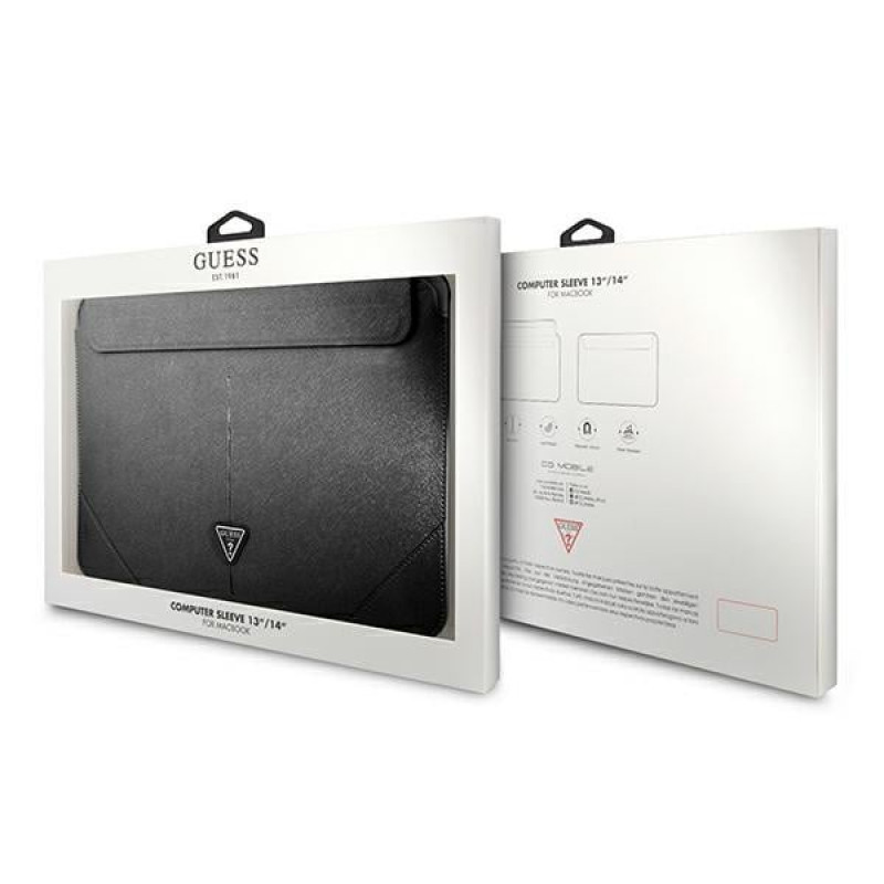 Guess GUCS14PSATLK Saffiano Triangle Logo Laptophülle 13/14", schwarz