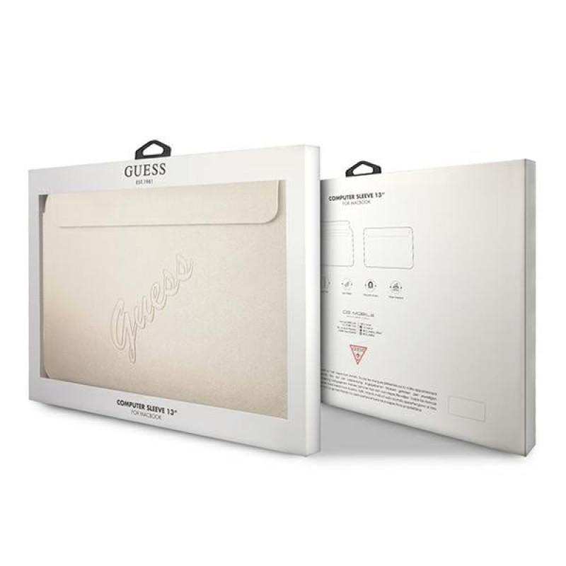 Guess GUCS13PUSASLG Saffiano Script Hülle für 13" Laptop, gold