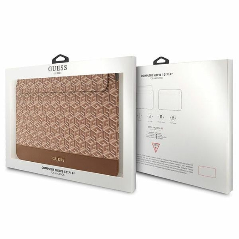 Guess GUCS14HGCFSEW Laptophülle 14 Zoll, GCube Stripes, braun