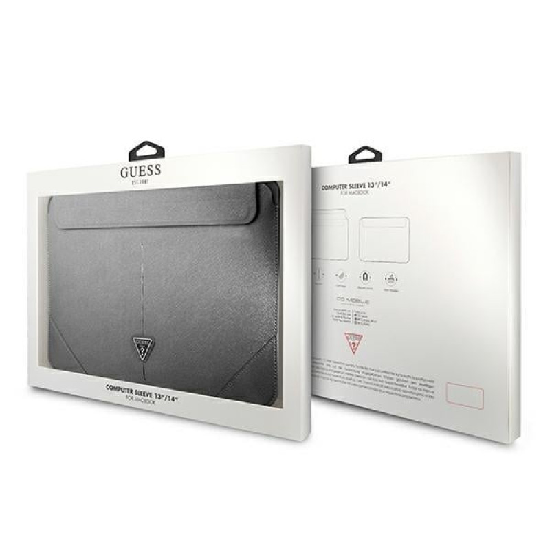 Guess GUCS14PSATLG Laptop-Hülle 13/14 Zoll, Saffiano Triangle, silber