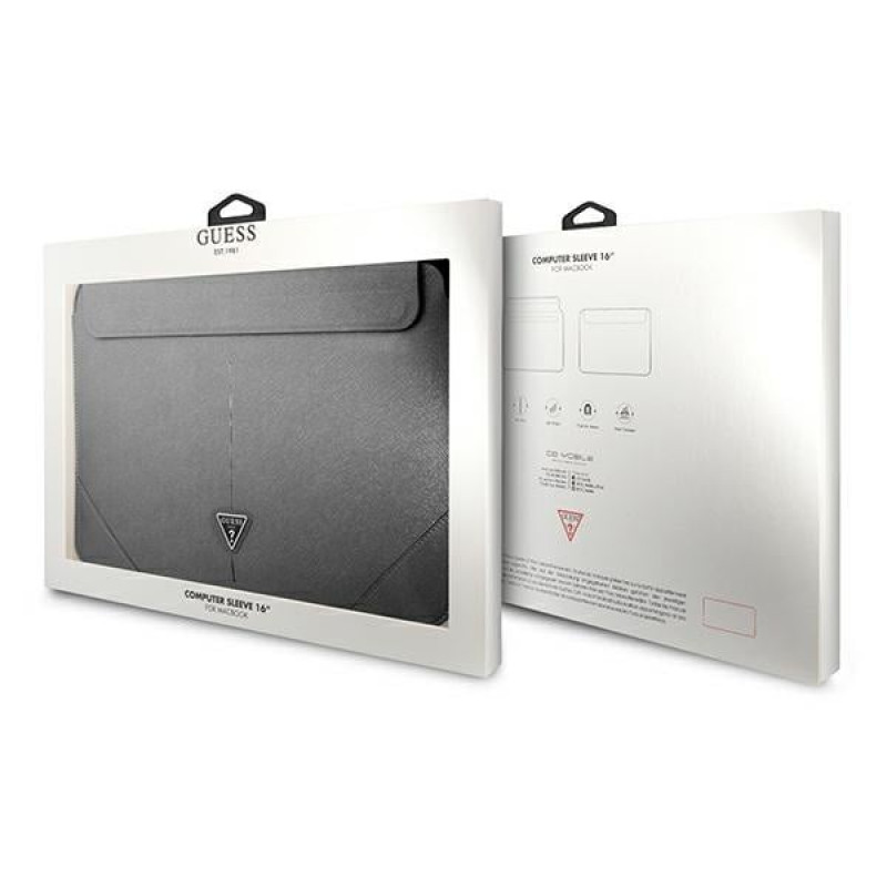 Guess GUCS16PSATLG Laptop-Hülle 16 Zoll, Saffiano Triangle, silber