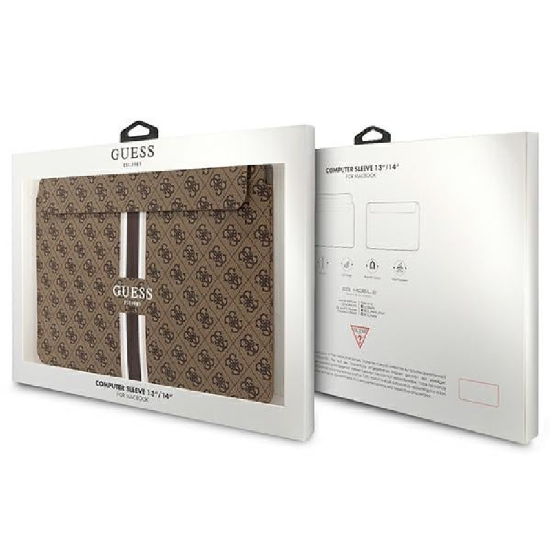 Guess GUCS14P4RPSW Laptophülle 14 Zoll, 4G Printed Stripes, braun