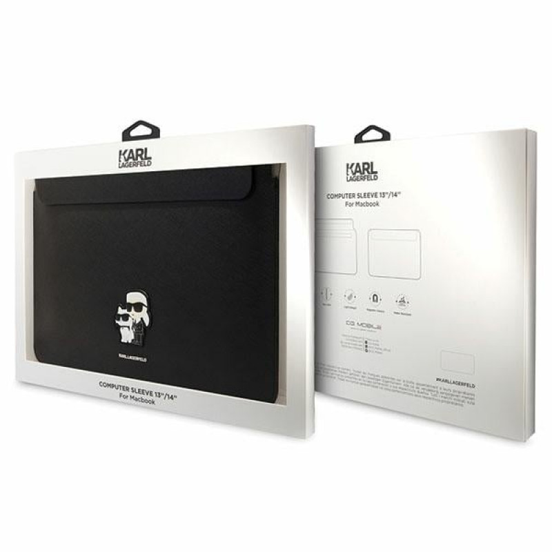 Karl Lagerfeld KLCS14SAKCPMK Laptophülle für 14", schwarz, Saffiano Karl&Choupette