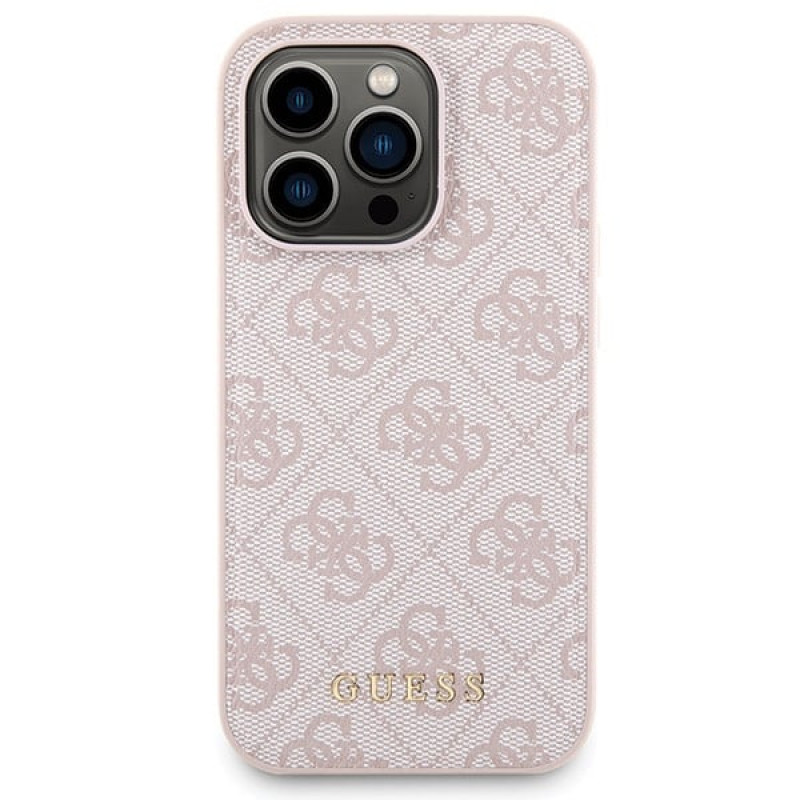 Guess GUBPM5P14L4GEMGP Apple iPhone 14 Pro Hardcase + 5000 mAh MagSafe Powerbank Set, 4G Metal Logo, Pink