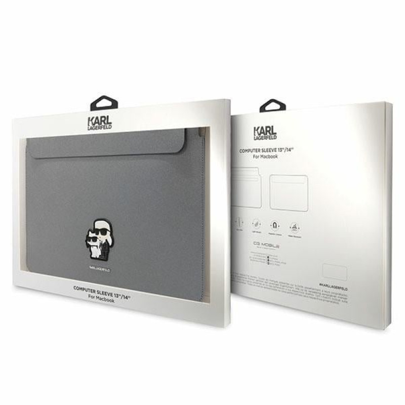 Karl Lagerfeld KLCS14SAKCPMG Laptophülle für 14", silber, Saffiano Karl&Choupette