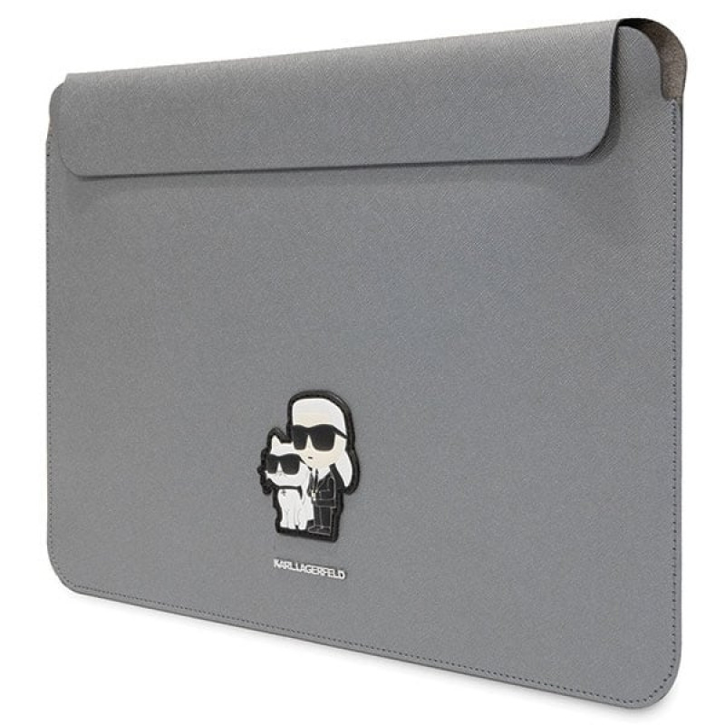 Karl Lagerfeld KLCS16SAKCPMG Laptophülle für 16 Zoll, silber, Saffiano Karl&Choupette