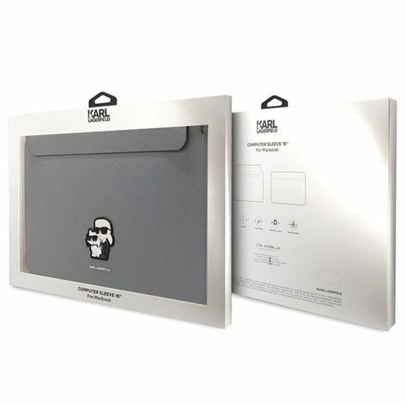 Karl Lagerfeld KLCS16SAKCPMG Laptophülle für 16 Zoll, silber, Saffiano Karl&Choupette
