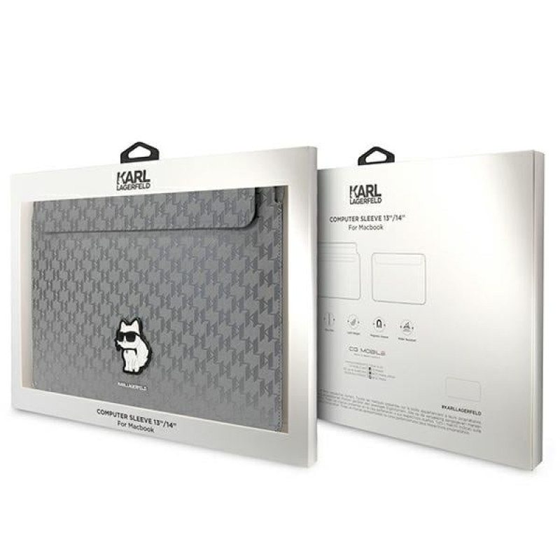 Karl Lagerfeld KLCS14SAKHPCG Laptophülle für 14 Zoll, silber, Saffiano Monogram Choupette